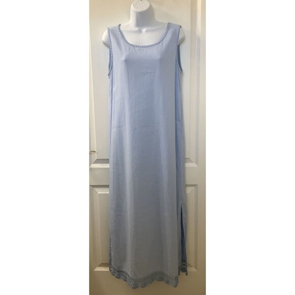 Jane Ashley Dress Womens M Maxi Shift Linen Blend Crochet Blue - Picture 1 of 9
